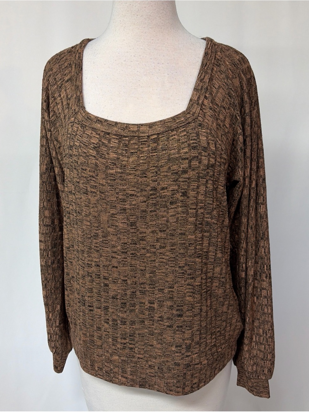 Philosophy Women's Sz Medium Brown Heather Large Ribbed Square Neck Sweater $58 - Picture 3 of 11